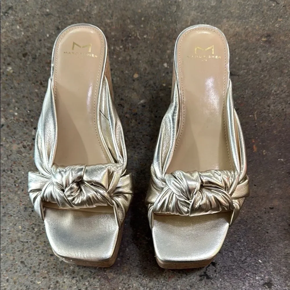 Marc Fisher Gold Mules with Bow Detail